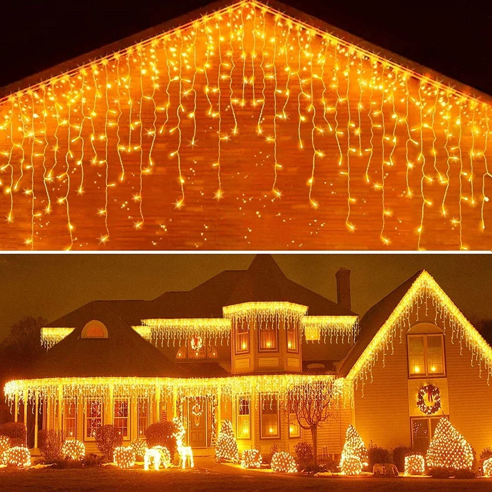 Christmas Decorations For Home Outdoor LED Curtain Icicle String Light Street Garland On The House Winter 220V Droop 0.3-0.4m