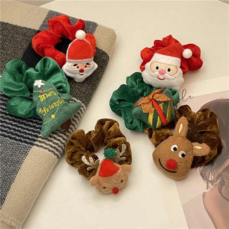 Cartoon Christmas Halloween Elastics Hair Ties Bracelet Santa Claus Christmas Tree High Ponytail Hair Rope Hair Accessories Gift