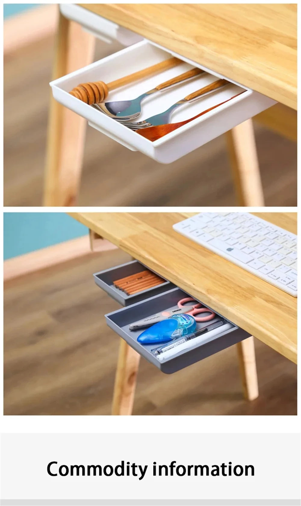 Hidden Storage Box Desk Storage Drawer Self-Adhesive Plastic Table Storage Holder Simple Sundries Cosmetics Stationery Organizer