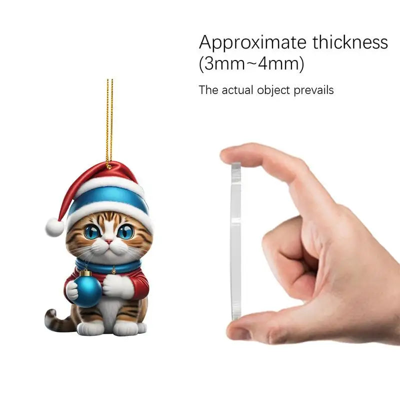 Cartoon Cute Cat Christmas Tree Pendants 2D Acrylic Hanging Ornaments Home Party Christmas Decoration 2023 Navidad New Year Gift