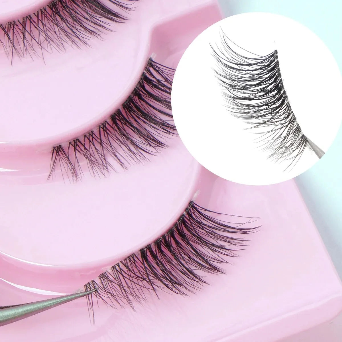 MAGEFY 5 Pairs Half Fake Eyelashes Manga Lashes Soft Natural Cat Eye Lashes Makeup Tool Extension Clear Band Lashes