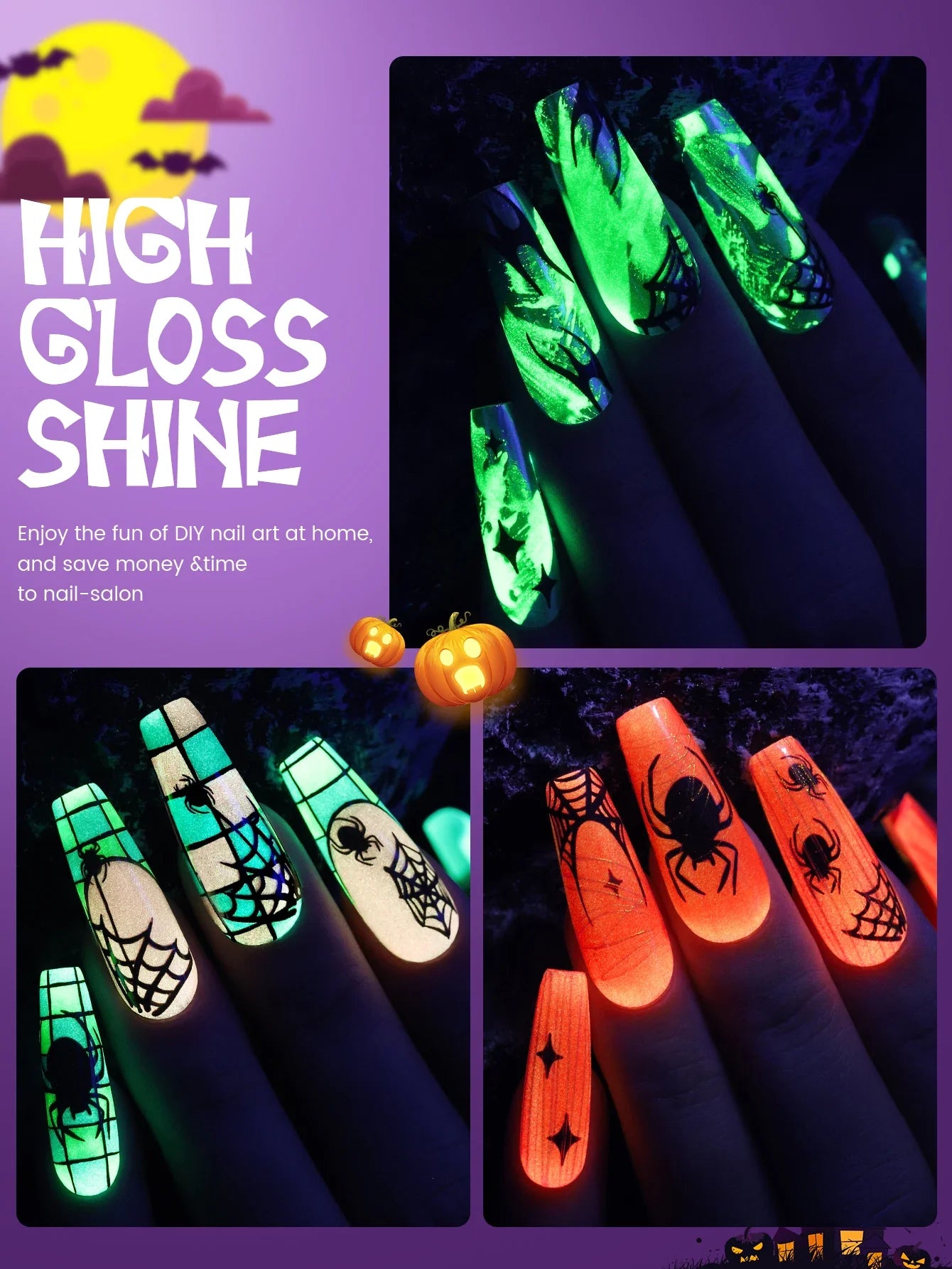 YOKEFELLOW 10ML Glow in the dark Gel Nail Polish Luminous Neon Gel Polish Summer Semi Permanent Soak Off Nail Art UV Varnish