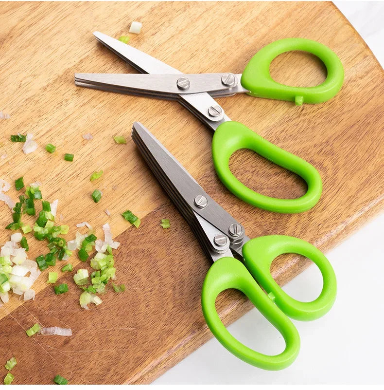 Forbici da cucina multifunzionali in acciaio inossidabile a 3/5 strati, tagliapasta per peperoni, scalogno tritato, strumento di cottura con taglio a cono