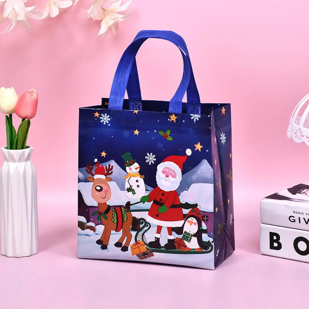 1pc Christmas Non-Woven Fabric Tote Bags New Year Candy Gift Packaging Santa Claus Kids Holiday Happy Year Party Favors