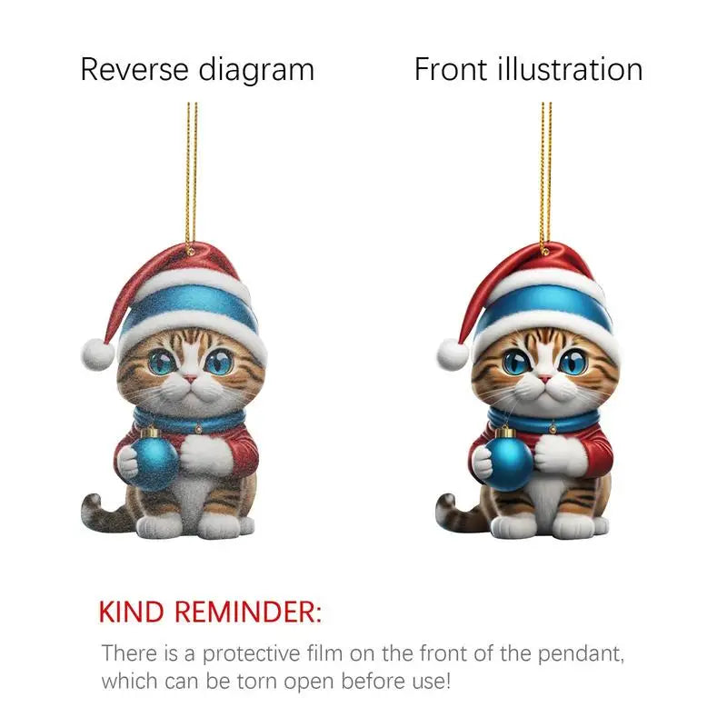 Cartoon Cute Cat Christmas Tree Pendants 2D Acrylic Hanging Ornaments Home Party Christmas Decoration 2023 Navidad New Year Gift