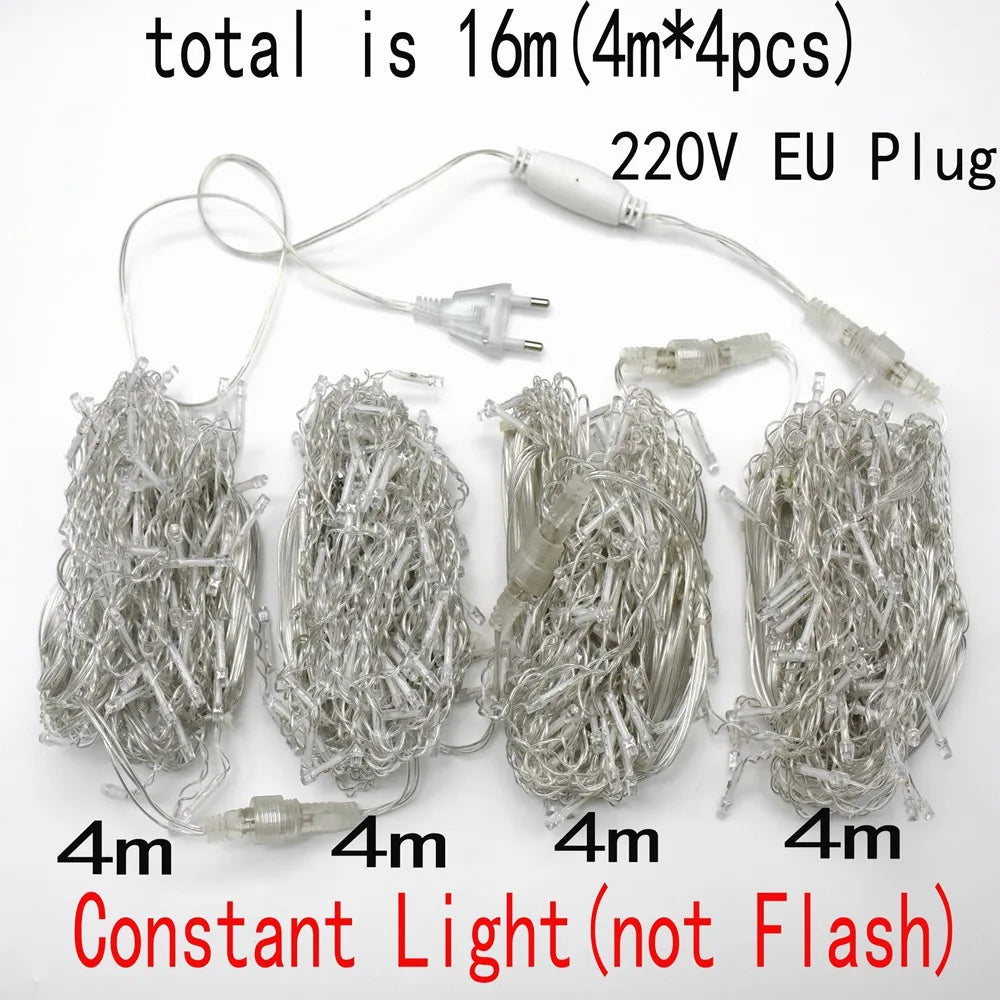 ﻿ Christmas Lights Outdoor Decorations 192 LED 8M Curtain Fairy String Light for Mall Eaves Balcony Fence House Decoration