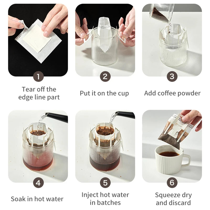 25/50/100 pcs Coffee Filter Bags Disposable Drip Coffee Paper Pack Portable Hanging Ear Espresso Coffee Accessories Tea Tool