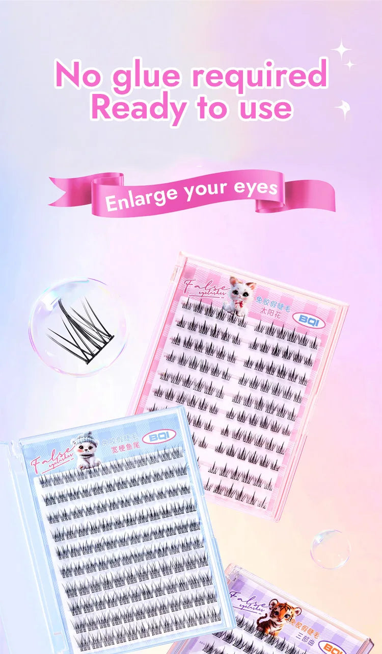 10 Rows of Large Capacity Glue-free False Eyelashes Single Cluster 10-12MM C-curled Natural Self-adhesive false Eyelashes