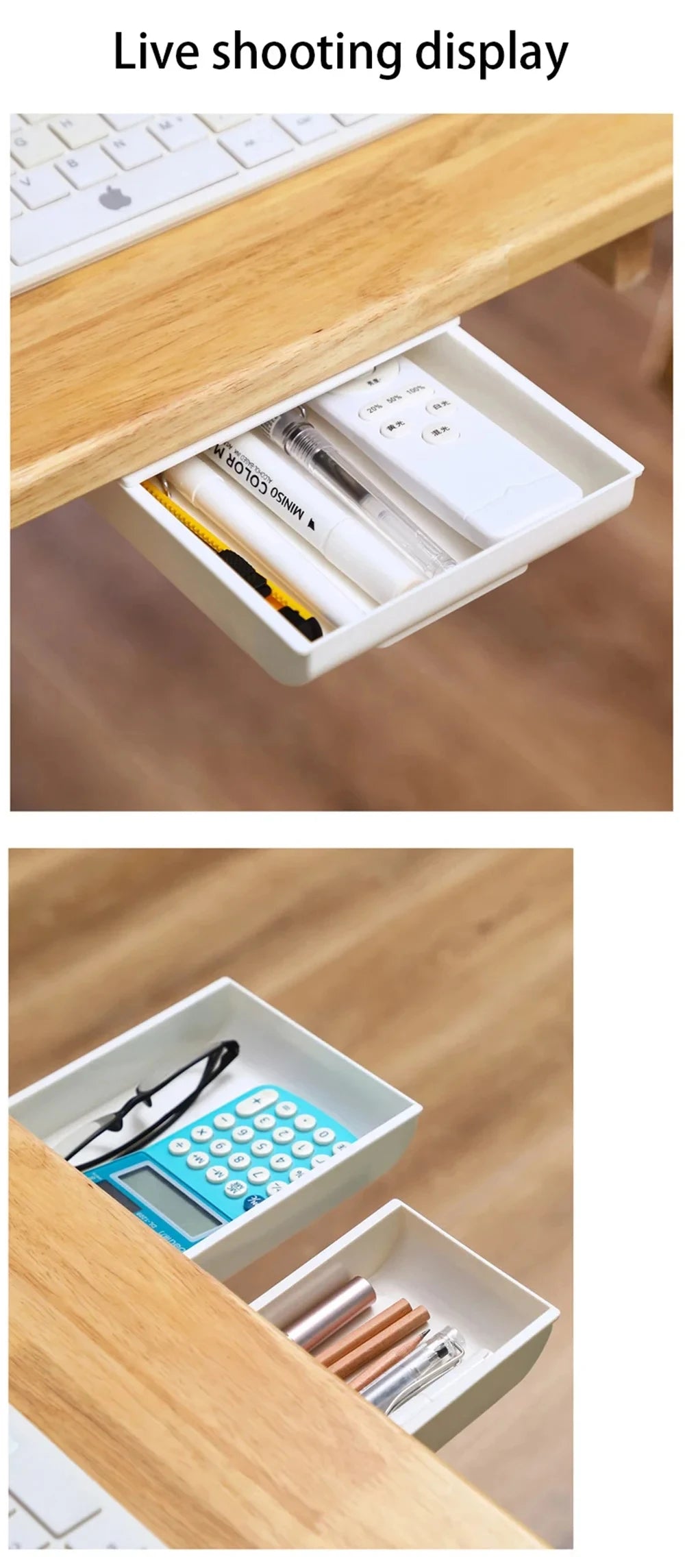 Hidden Storage Box Desk Storage Drawer Self-Adhesive Plastic Table Storage Holder Simple Sundries Cosmetics Stationery Organizer