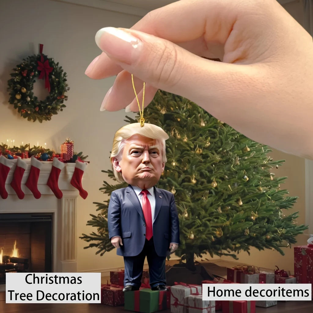 1pc Trump-Inspired Acrylic Christmas Decor Hanging Ornament for Car and Tree Perfect Holiday Gift Funny Cartoon Pendant