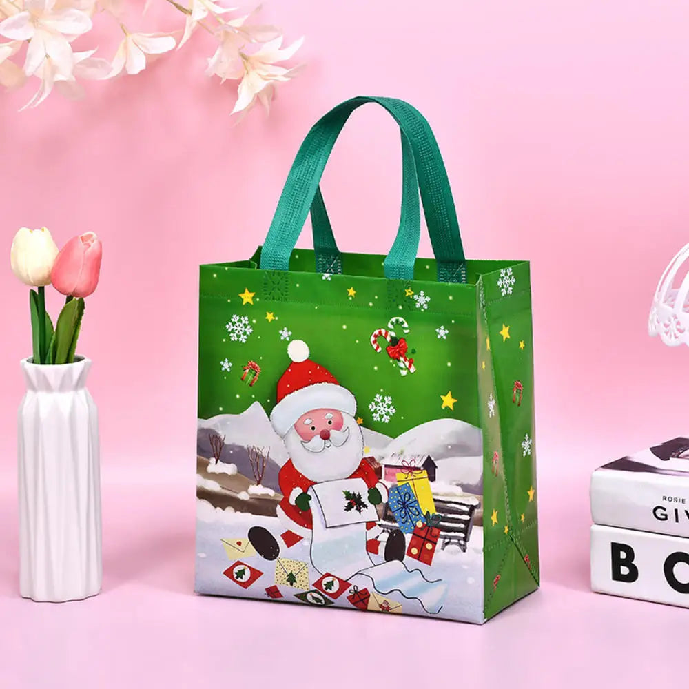 1pc Christmas Non-Woven Fabric Tote Bags New Year Candy Gift Packaging Santa Claus Kids Holiday Happy Year Party Favors