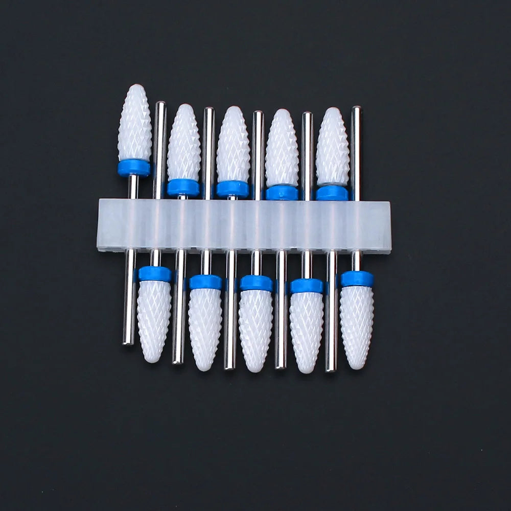 10pcs Ceramic Nail Drill Bits Set Milling Cutter for Electric Manicure Bit Flame Corn Files Pedicure Machine Polish Accesoires