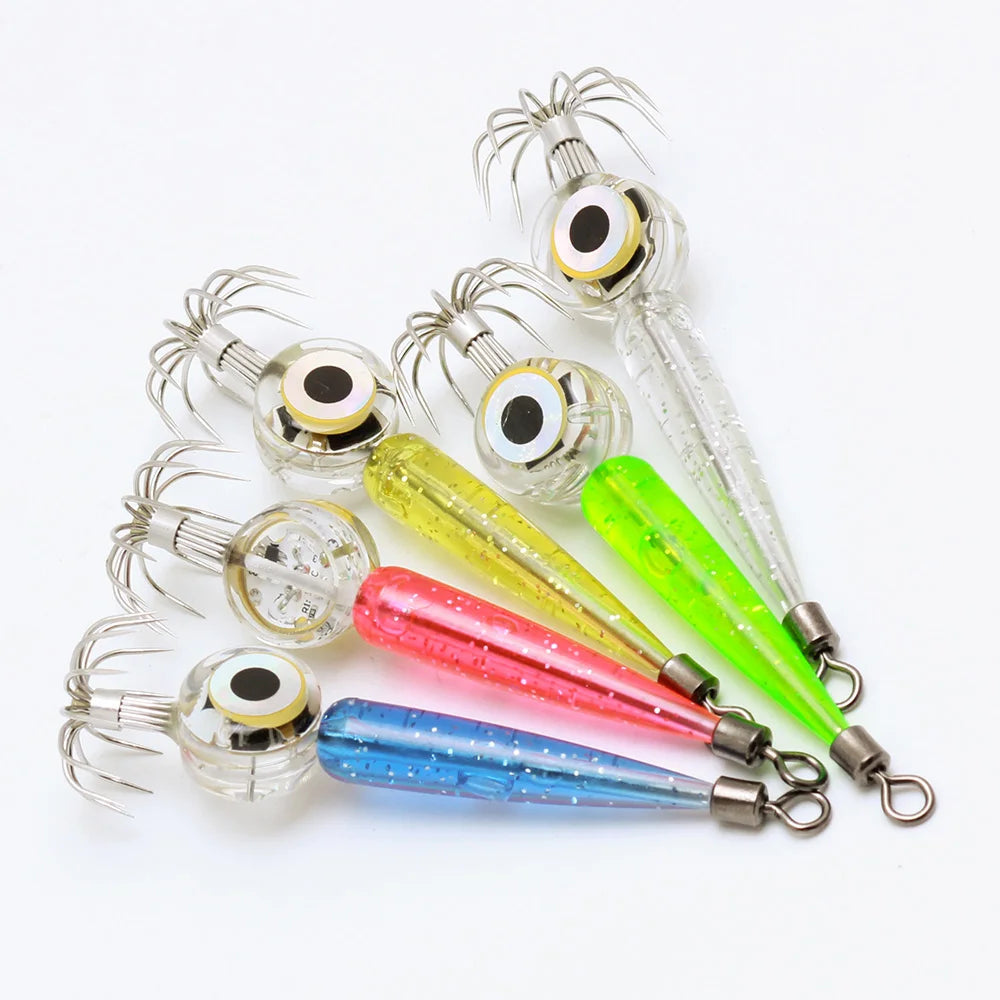 1 pc type of luminous squid hook, sea fishing octopus hook, LED flash underwater fishing light with umbrella hook accessories