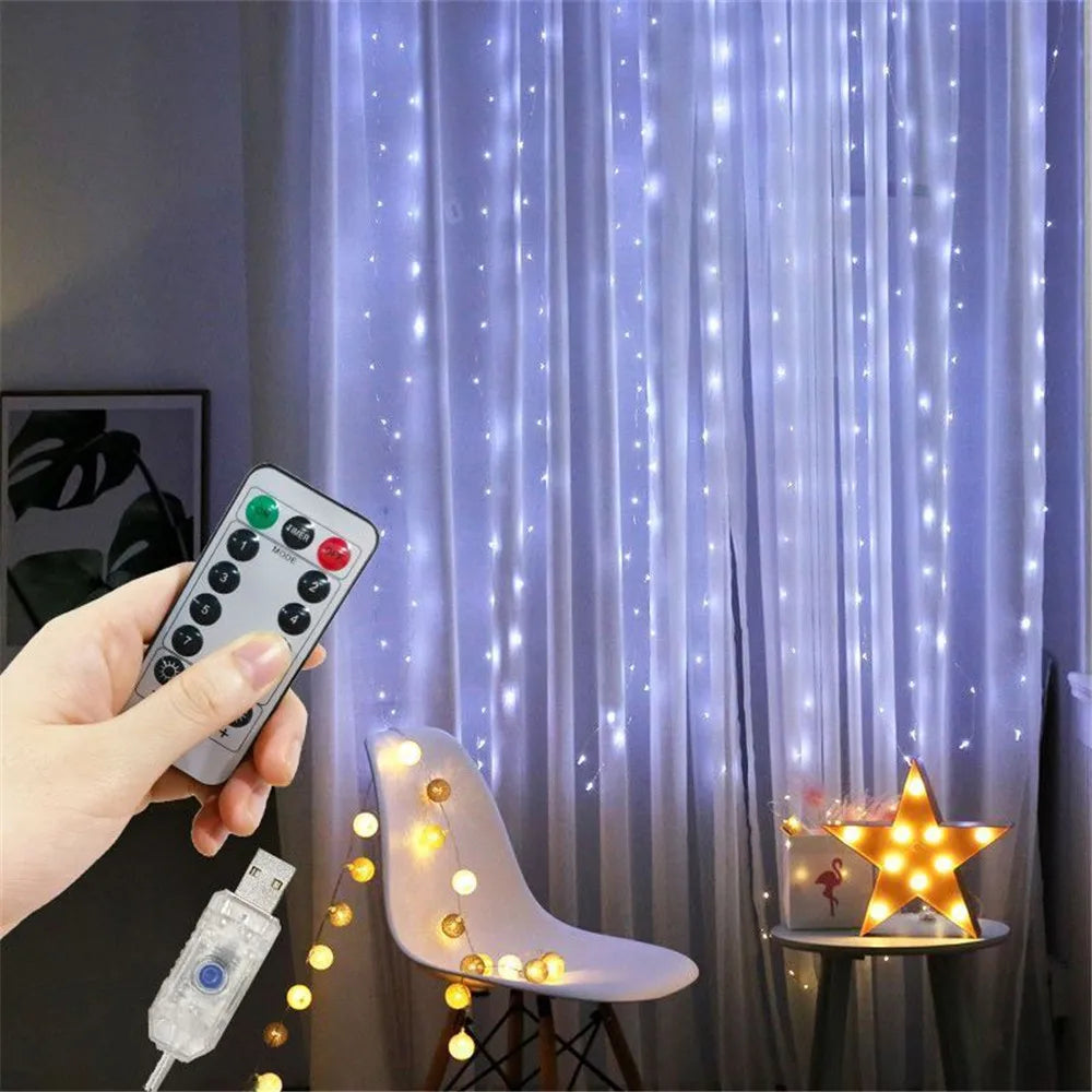 Curtain Light LED Indoor/Outdoor Waterproof 300leds Garland Decoration String Lights Yard Christmas Fairy Garland String Lights