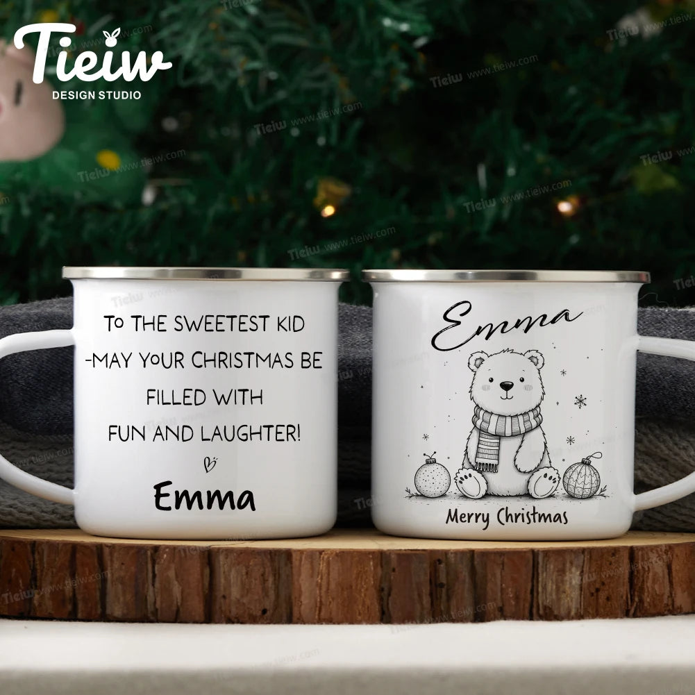 Custom Christmas Enamel Mug for Kids Merry Christmas Design-Perfect Personalized Christmas Present for Stocking Stuffer idea