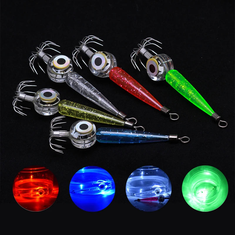 1 pc type of luminous squid hook, sea fishing octopus hook, LED flash underwater fishing light with umbrella hook accessories