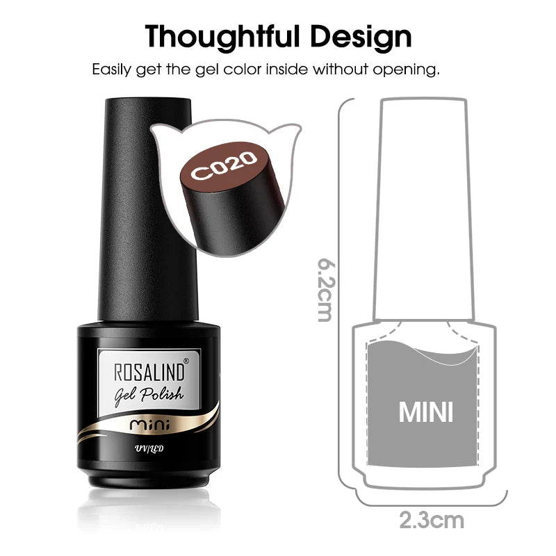 ROSALIND Mini/15ml Soak Off Pure Color Nail Gel Bright For Nail Art Design LED/UV Lamp Semi Permanent Need Base Top Coat