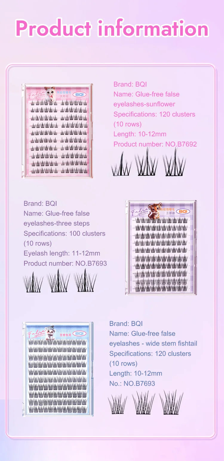 10 Rows of Large Capacity Glue-free False Eyelashes Single Cluster 10-12MM C-curled Natural Self-adhesive false Eyelashes