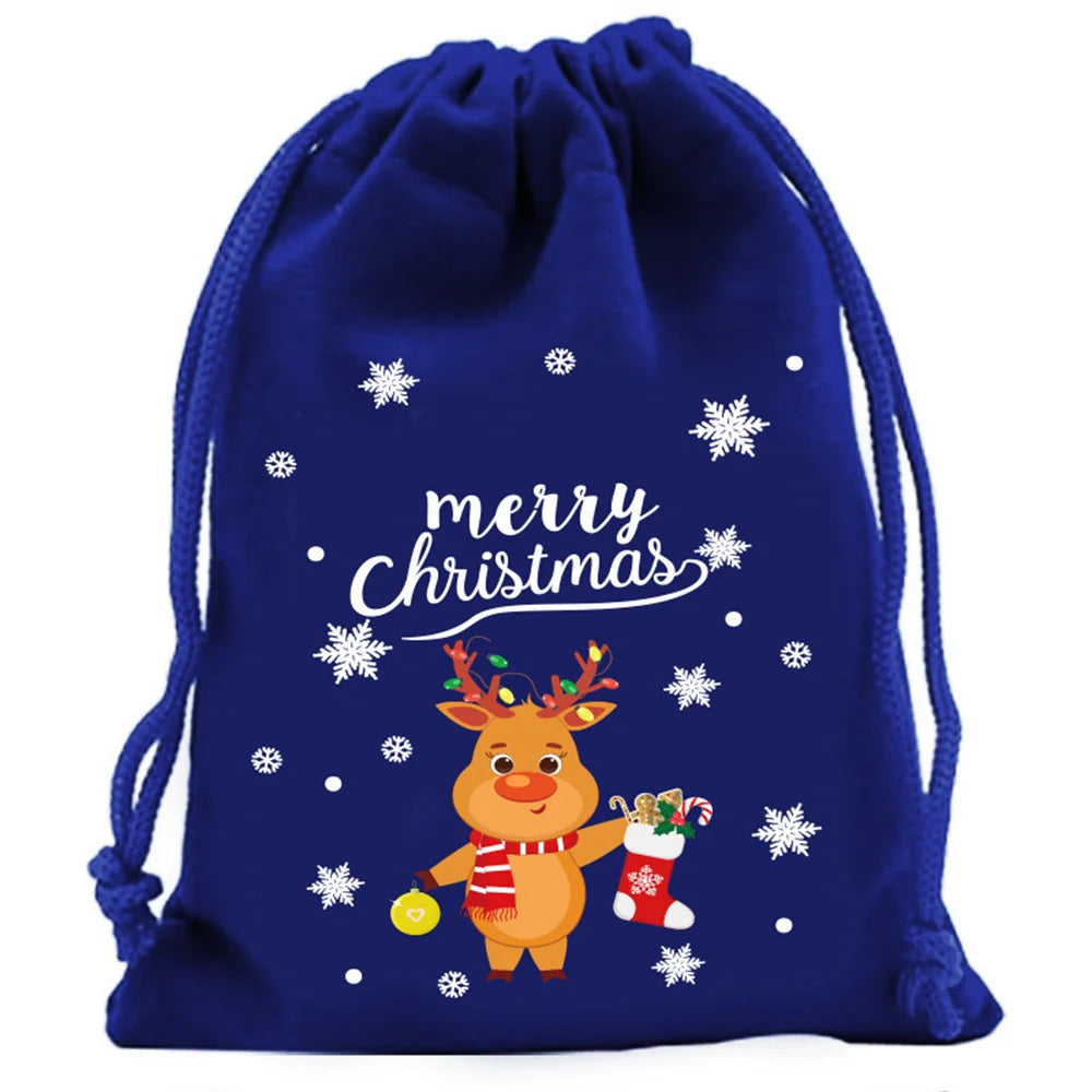 1pc Xmas Velvet Bags Small Candy Gift Bag Drawstring Pouch Christmas Party Favor Boutique Jewelry Packaging Bags 2025 New Year