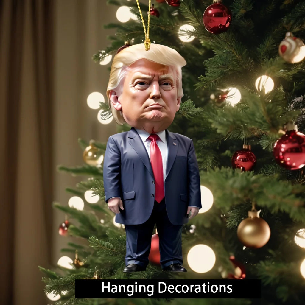 1pc Trump-Inspired Acrylic Christmas Decor Hanging Ornament for Car and Tree Perfect Holiday Gift Funny Cartoon Pendant