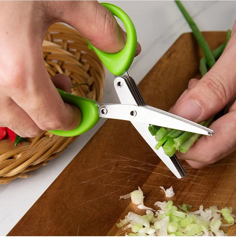 Forbici da cucina multifunzionali in acciaio inossidabile a 3/5 strati, tagliapasta per peperoni, scalogno tritato, strumento di cottura con taglio a cono