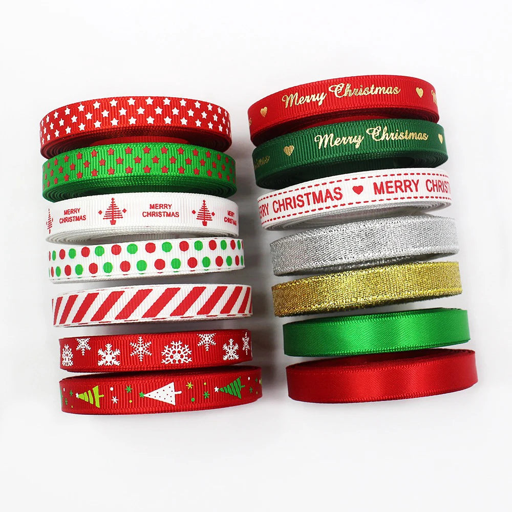 10mm 10yards Christmas Series Cartoon Grosgrain Ribbons Bow Cap Accessories Party Gift Wrap DIY Handmade Materials