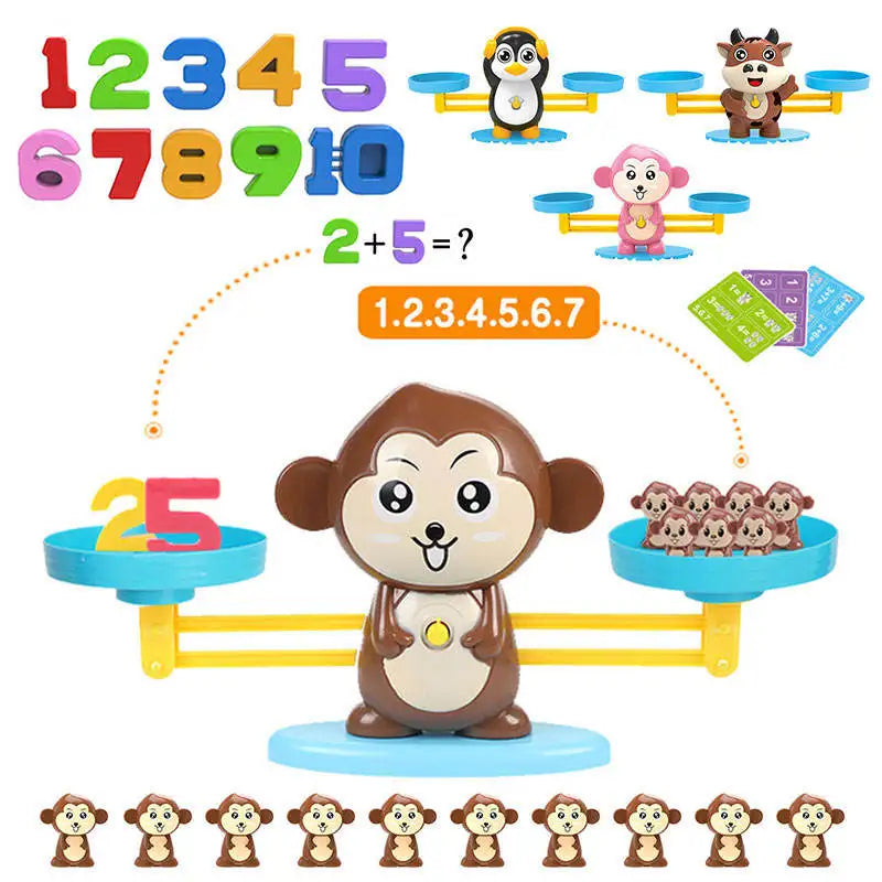 Monkey Balance Math Toy Baby Montessori Early Educational Balancing Scale Toys Teaching Material Table Games Interactive Gifts