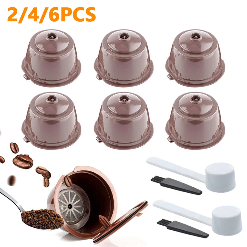 Reusable Coffee Capsules Filter Cup Dispenser for Nescafe Dolce Gusto Refillable Coffee Capsules with Spoon Cleaning Brush Kit