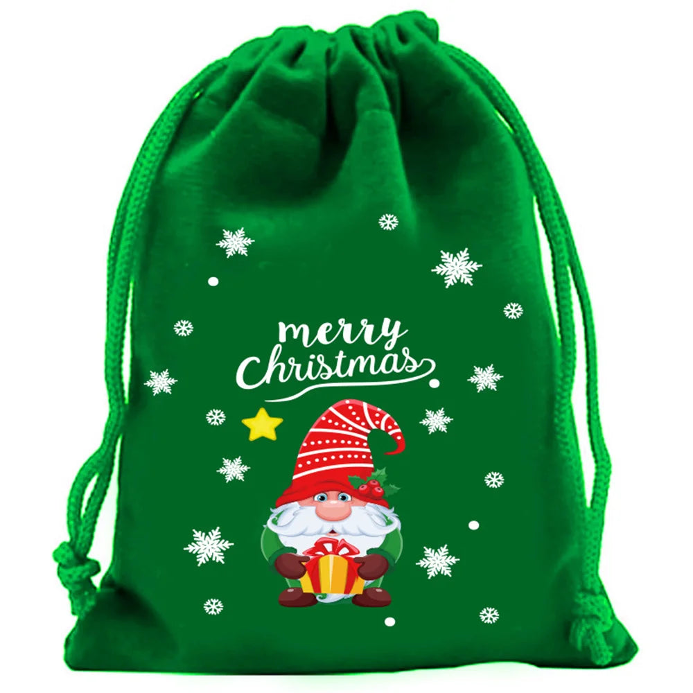 1pc Xmas Velvet Bags Small Candy Gift Bag Drawstring Pouch Christmas Party Favor Boutique Jewelry Packaging Bags 2025 New Year