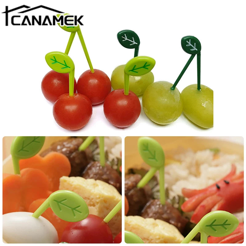 10pcs/Set Toothpick Leaves Fruit Fork Picks Mini Cartoon Children Snack Cake Dessert Pick Bento Lunches Party Decoration