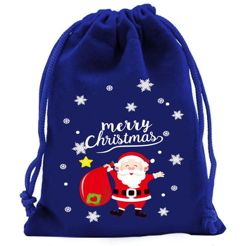 1pc Xmas Velvet Bags Small Candy Gift Bag Drawstring Pouch Christmas Party Favor Boutique Jewelry Packaging Bags 2025 New Year