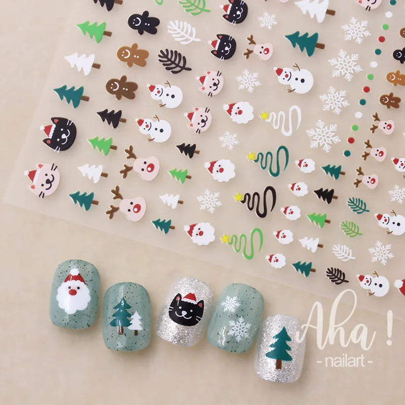 126Pcs Kawaii 3D Cartoon Bear/Heart Nail Stickers Colorful Christmas Bear Flowers Nail Art Decor DIY Self-Adhesive Girl Slider