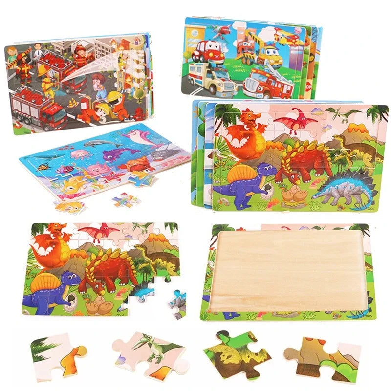 Logic Thinking Intellectual Wooden Game Puzzle Jigsaw Animal Vehicle Cartoon Early Educational Toys For Kids Children Gift