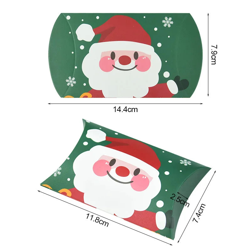 24/12pcs Christmas Pillow Shape Candy Box Merry Christmas Kraft Paper Gift Box Packging Kids Favors Happy New Year Navidad 2024