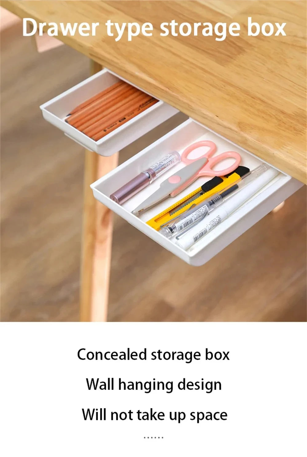 Hidden Storage Box Desk Storage Drawer Self-Adhesive Plastic Table Storage Holder Simple Sundries Cosmetics Stationery Organizer