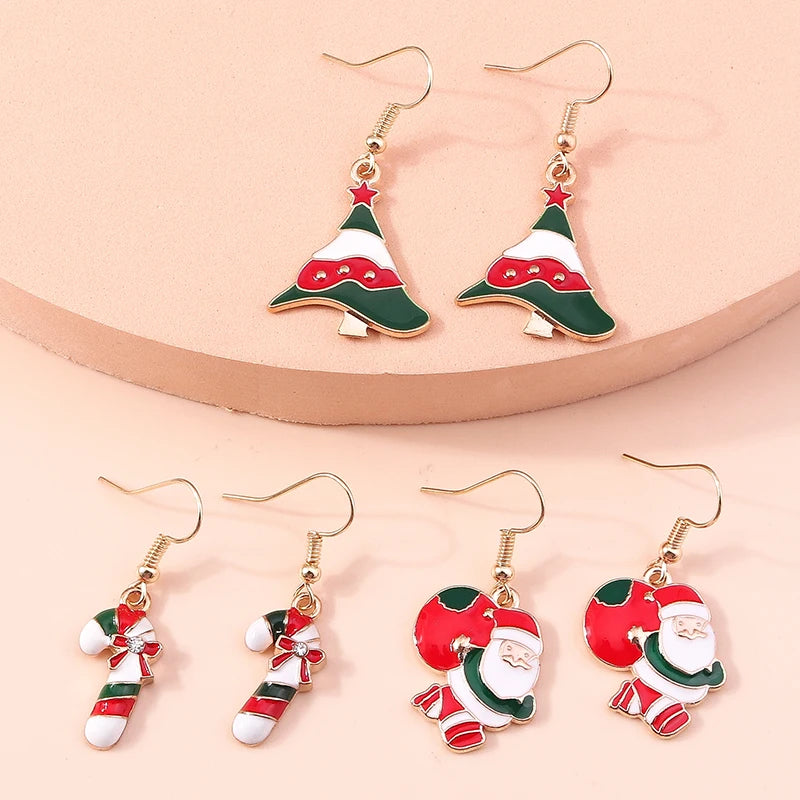 New Fashion Mix Styles Merry Christmas Drop Earrings for Women Christmas Tree Deer Santa Dangle Earrings New Year Jewelry Gifts