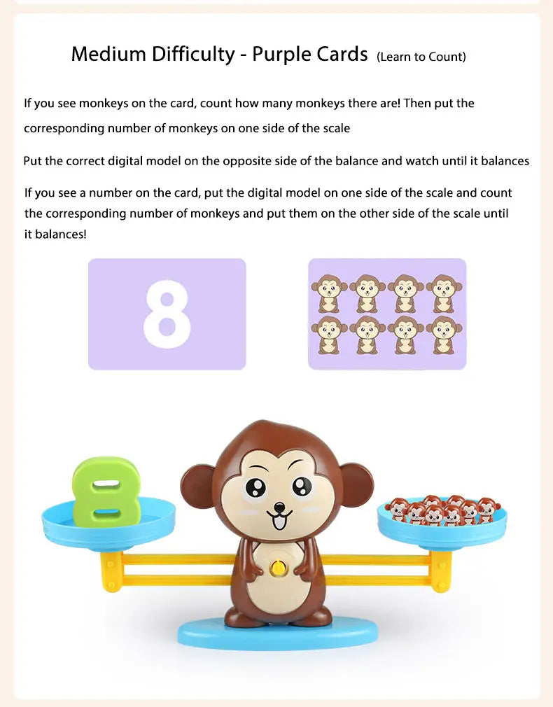 Monkey Balance Math Toy Baby Montessori Early Educational Balancing Scale Toys Teaching Material Table Games Interactive Gifts