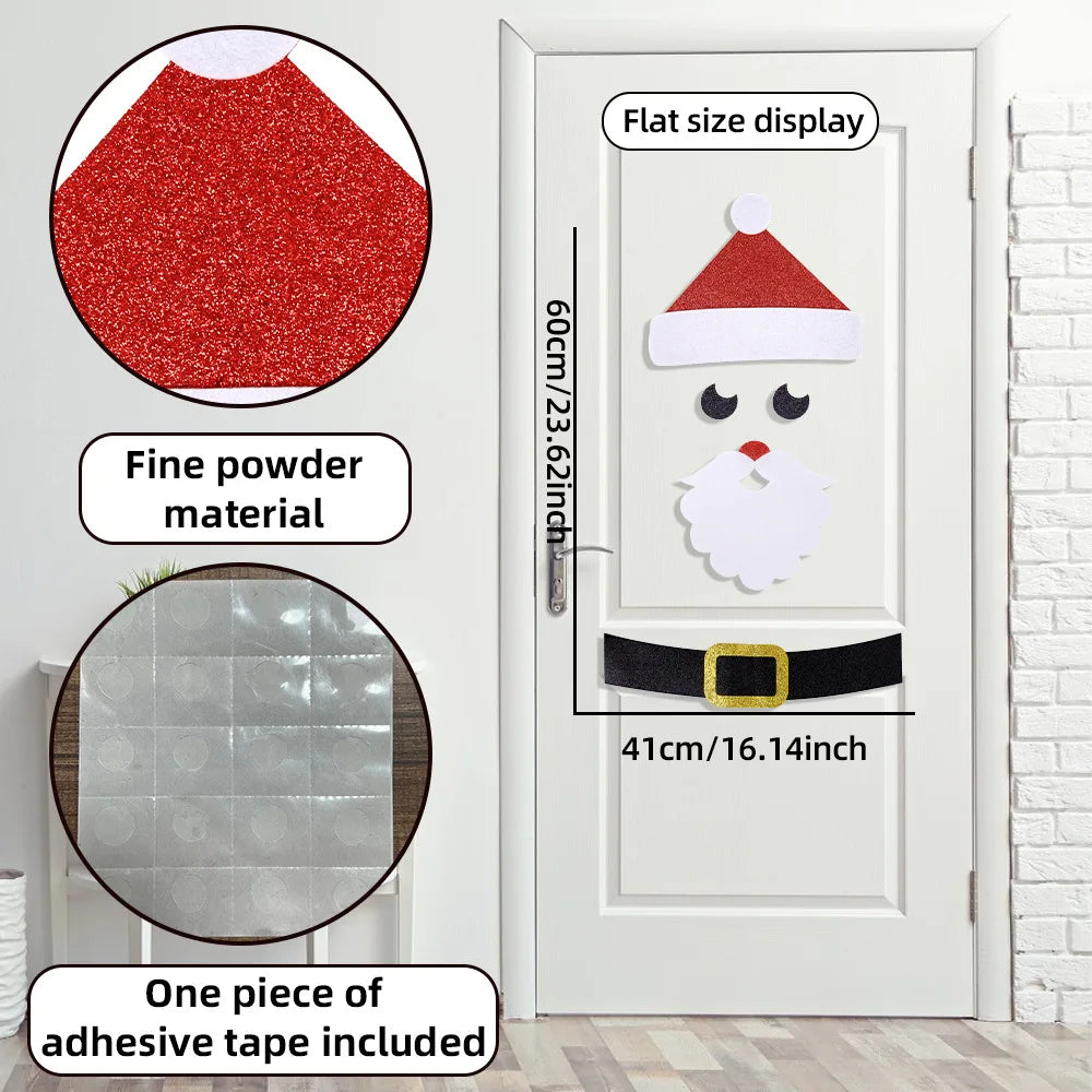 Christmas Door Window Stickers Felt Cloth Cartoon Snowman Santa Claus Elk Wall Sticker for Winter Xmas Noel new year Decor Decal