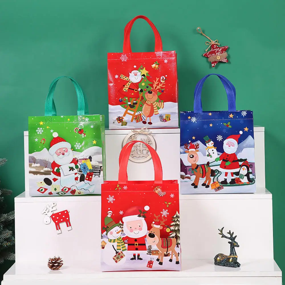 1pc Christmas Non-Woven Fabric Tote Bags New Year Candy Gift Packaging Santa Claus Kids Holiday Happy Year Party Favors