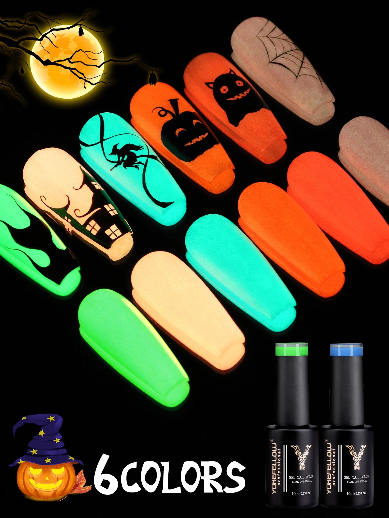 YOKEFELLOW 10ML Glow in the dark Gel Nail Polish Luminous Neon Gel Polish Summer Semi Permanent Soak Off Nail Art UV Varnish