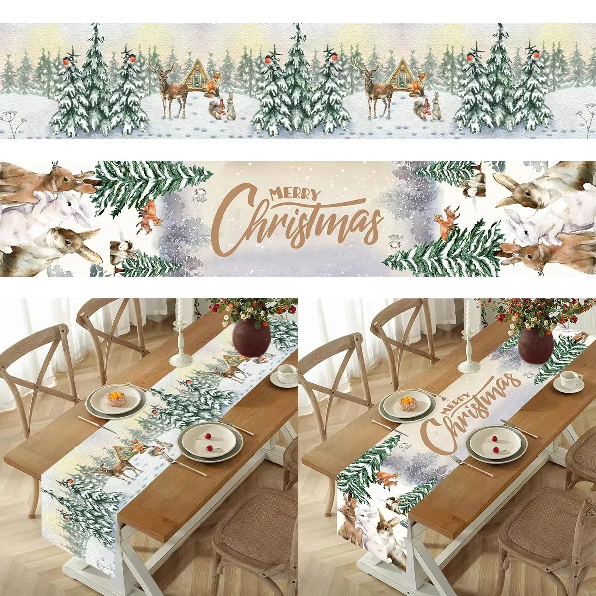 Christmas Table Runner Merry Christmas Decoration for Home Table 2024 Xmas Ornament Navidad Notal Noel Happy New Year Gifts 2025