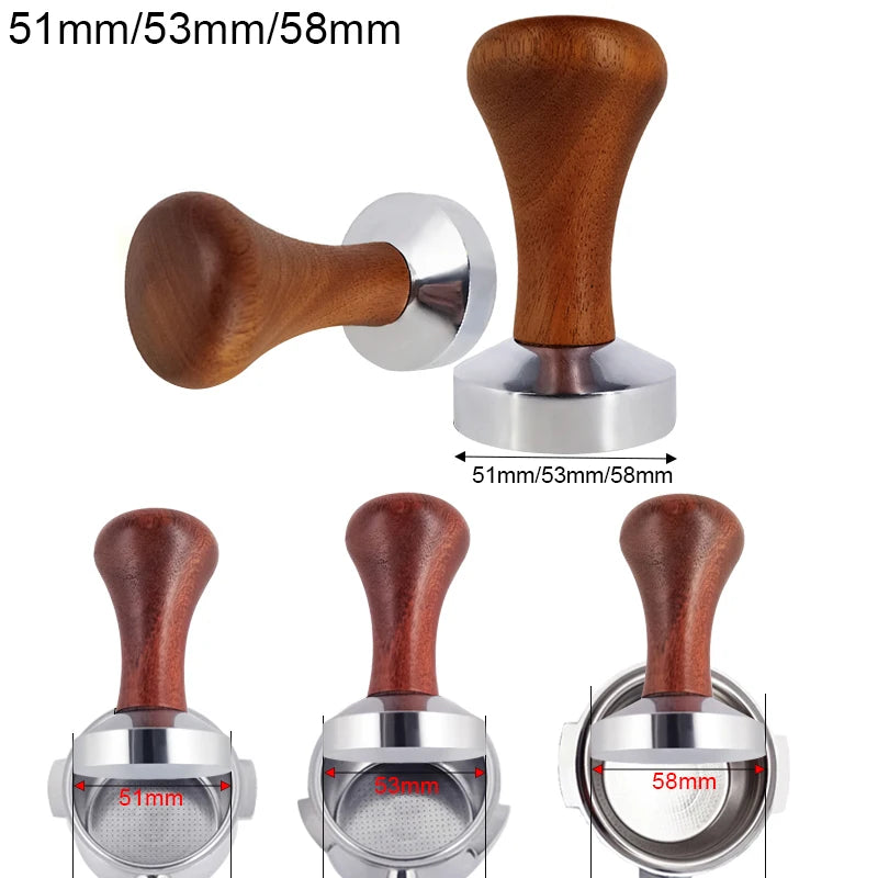 51mm 53mm 58mm Espresso Tamper Coffee Barista Flat Base Coffee Tampers With Wood Handle