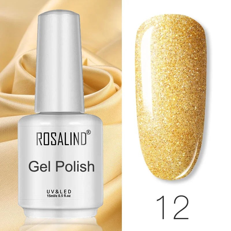 ROSALIND Mini/15ml Soak Off Pure Color Nail Gel Bright For Nail Art Design LED/UV Lamp Semi Permanent Need Base Top Coat