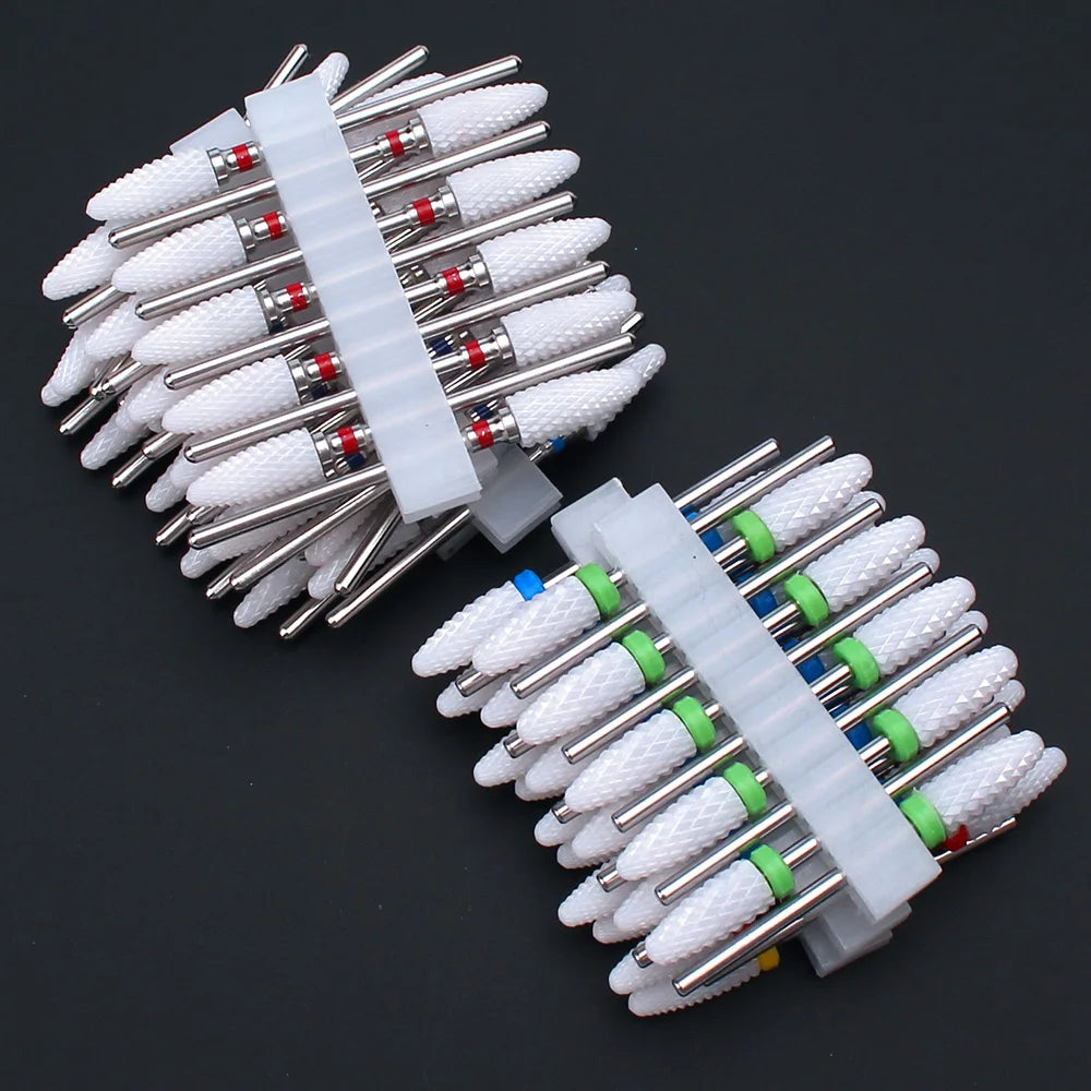 10pcs Ceramic Nail Drill Bits Set Milling Cutter for Electric Manicure Bit Flame Corn Files Pedicure Machine Polish Accesoires