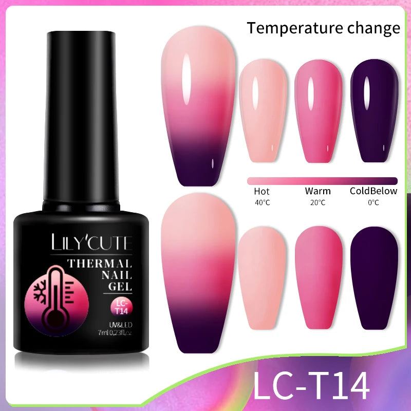 LILYCUTE 7ML Thermal Gel Nail Polish Ultra-thin Temperature Color Changing Gel Polish Semi Permanent UV Gel Nail Art Gel Varnish