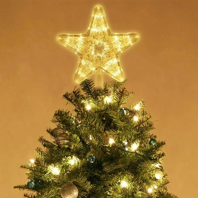 Christmas Tree Ornaments Top Stars LED Light Lamp Christmas Decorations For Home Xmas Trees New Year 2024 Navidad Natal Noel