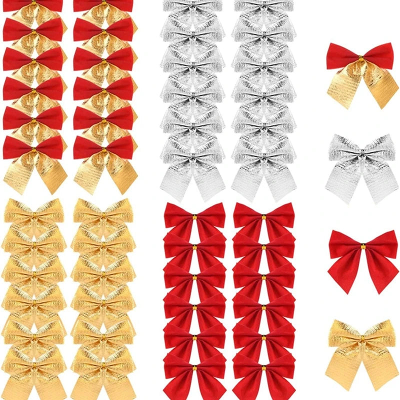 10/20/30Pcs Christmas Decoration Bow Red Gold Xmas Tree Bowknot Pendant Ornaments for Home Decor Navidad New Year Party Gifts