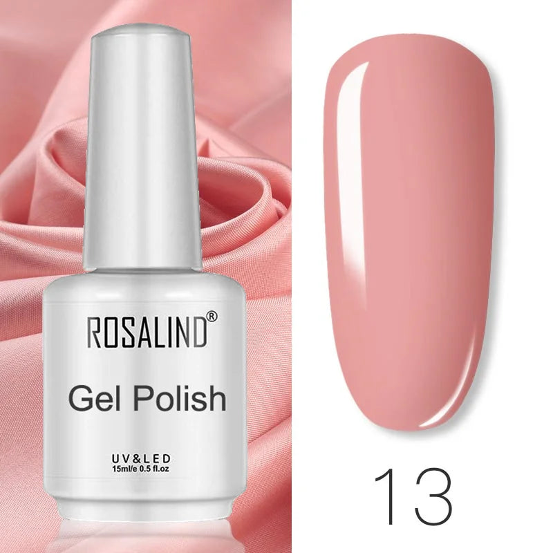 ROSALIND Mini/15ml Soak Off Pure Color Nail Gel Bright For Nail Art Design LED/UV Lamp Semi Permanent Need Base Top Coat