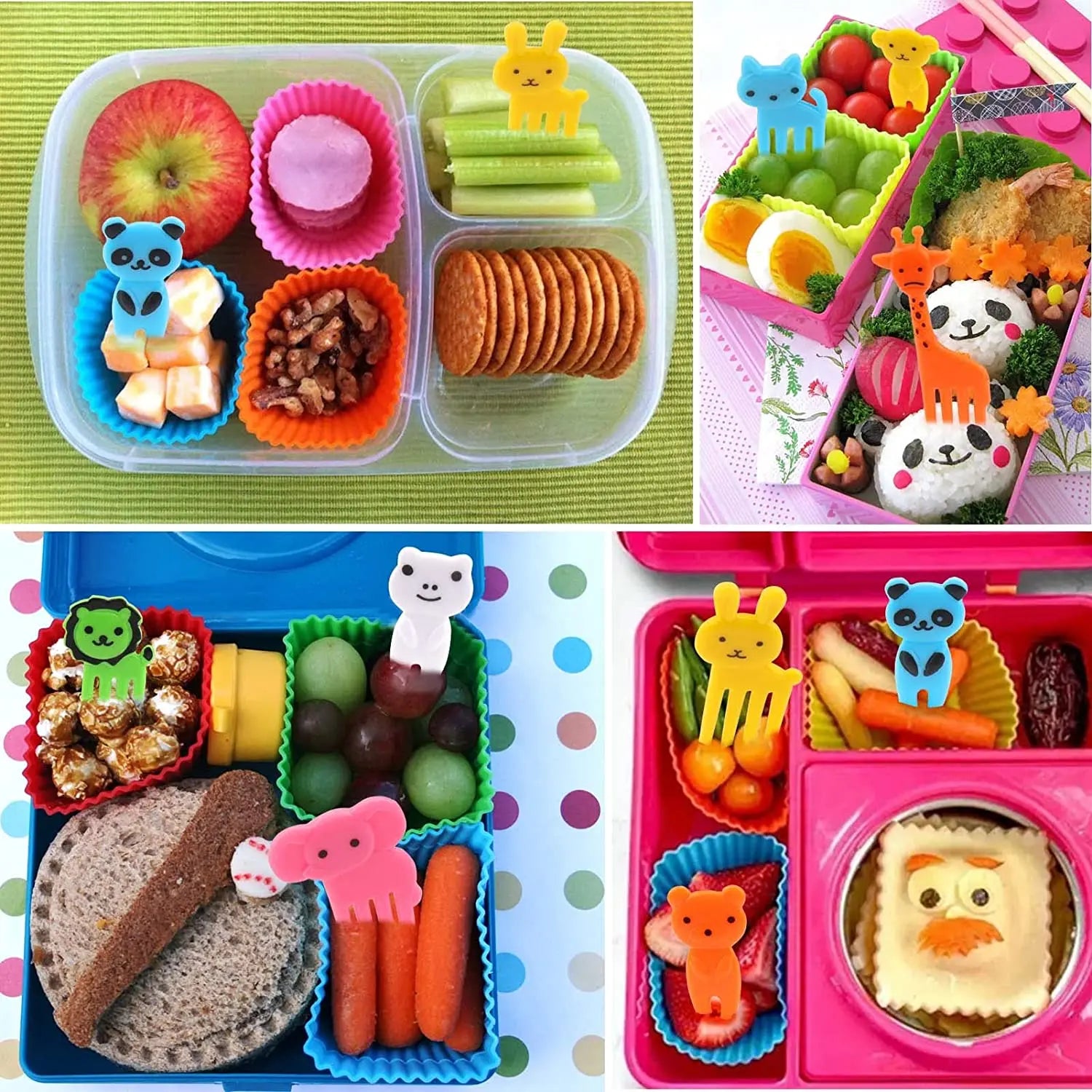 Cute Mini Animal Cartoon Food Picks Children Snack Cake Dessert Food Fruit Forks, Lunch Box Accesorioes for School Kids