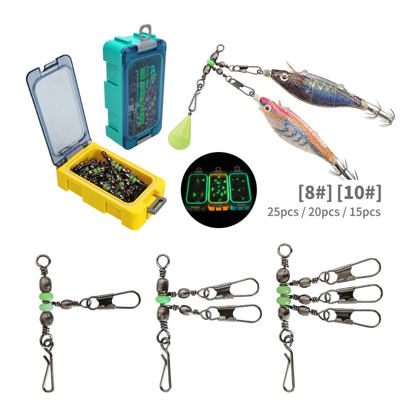 8#/10# 25pcs Luminous Fishing Pin Connector Barrel Swivels Squid Jig Hard Bait With Interlock Snap Fishing Swivels Snap Tackle